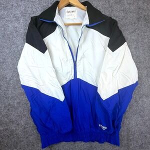 Vintage 90s DeLong Windbreaker Jacket Mens Medium Blue White Colorblock Full Zip